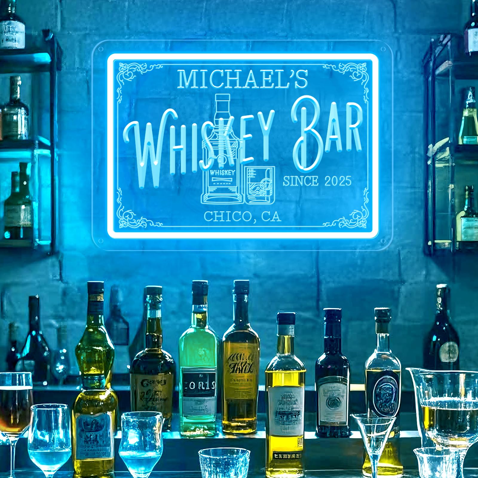 Custom Whiskey Bar Neon Sign for Home Bar Wall Decor, Personalized LED Whiskey Bar Signs Neon Lights, Customizable Bar Light Up Signs for Man Cave