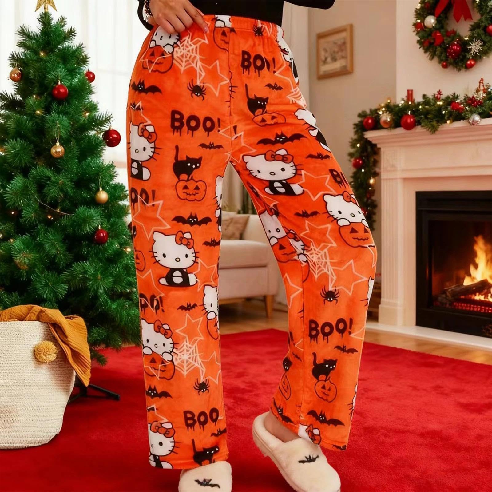 Pigiama da donna, per Halloween, pigiama, pantaloni lunghi in flanella, pigiama, morbido kawaii, pigiama, pantaloni anime, comodi da dormire, casual, per autunno e inverno