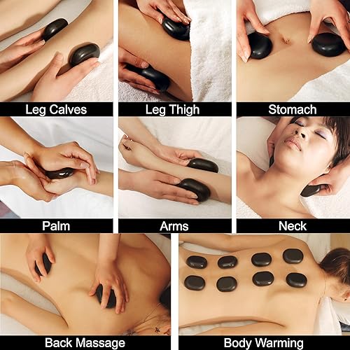 Miniatura 3 de Master Massage Juego de masaje de piedra caliente de lava negra, piedras ovaladas grandes de 3 x 2.2 x 1.1 pulgadas, piedras de masaje de basalto