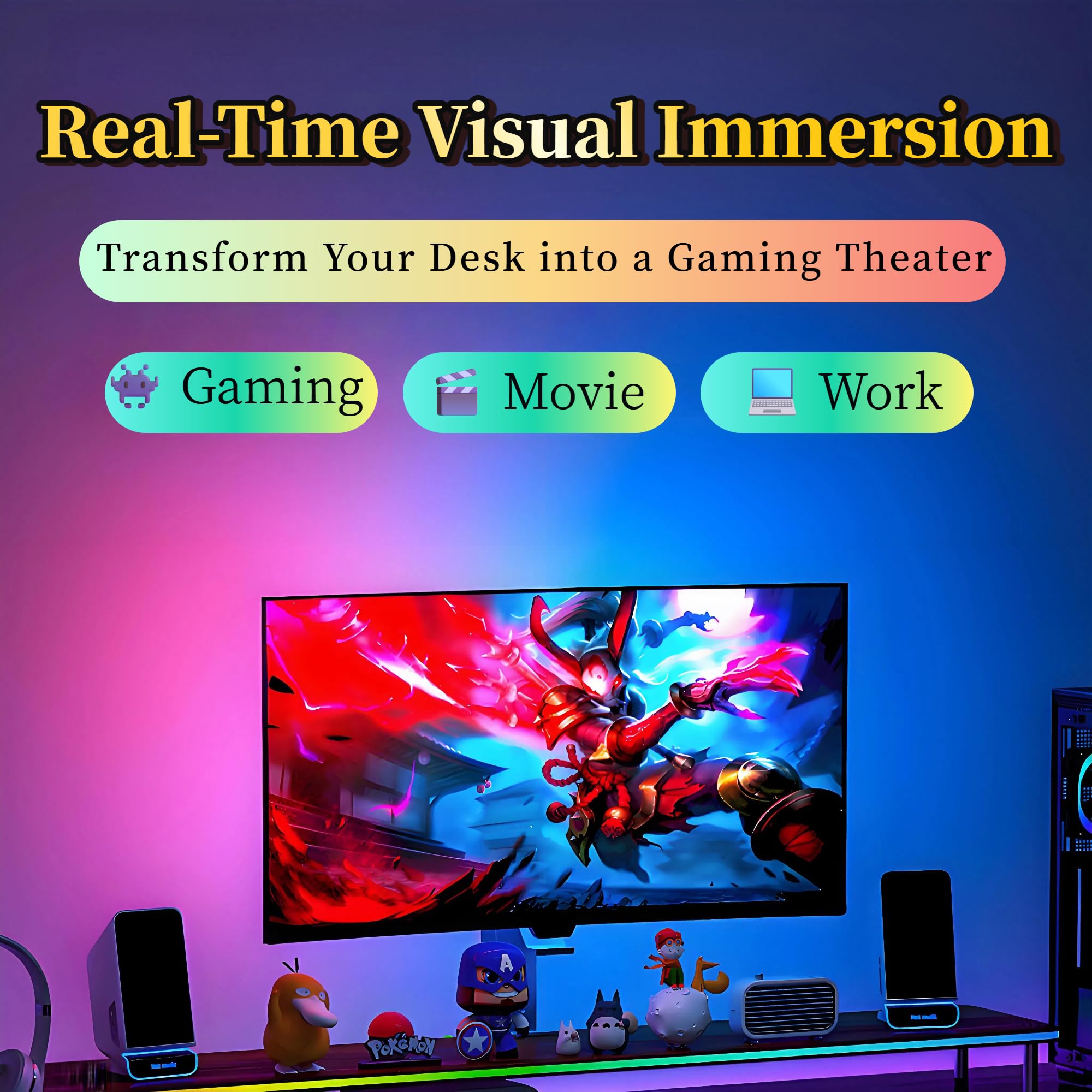 Retroiluminación de monitor de 24 pulgadas, tira LED reactiva para PC y Mac, color de pantalla y sincronización de música, iluminación ambiental de control de software para configuración de