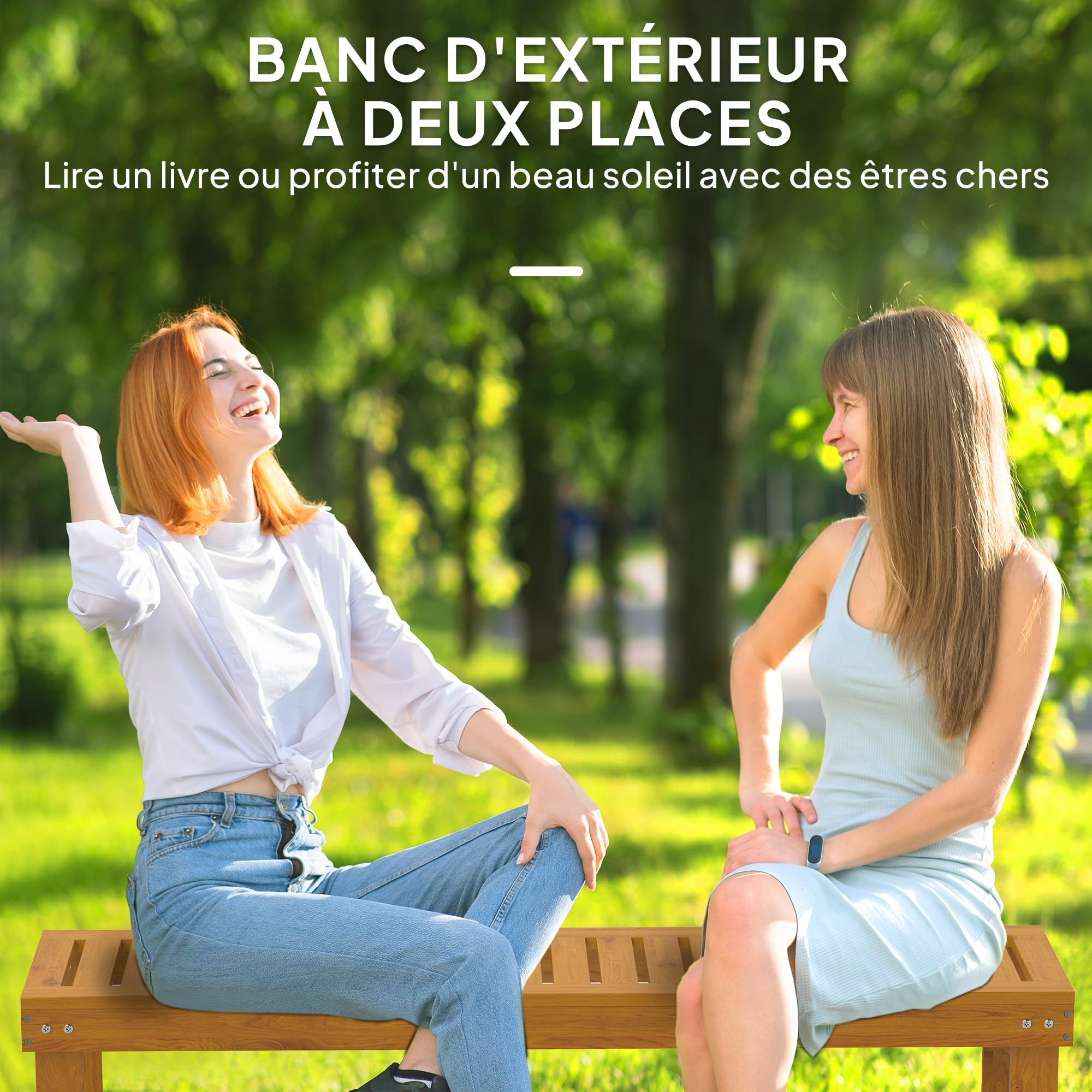 Outsunny Banc de Jardin, Banc en Bois de pin 2 Places, Banquette de Jardin, Assise à Lattes, 132 x 34 x 43 cm, Bois Naturel