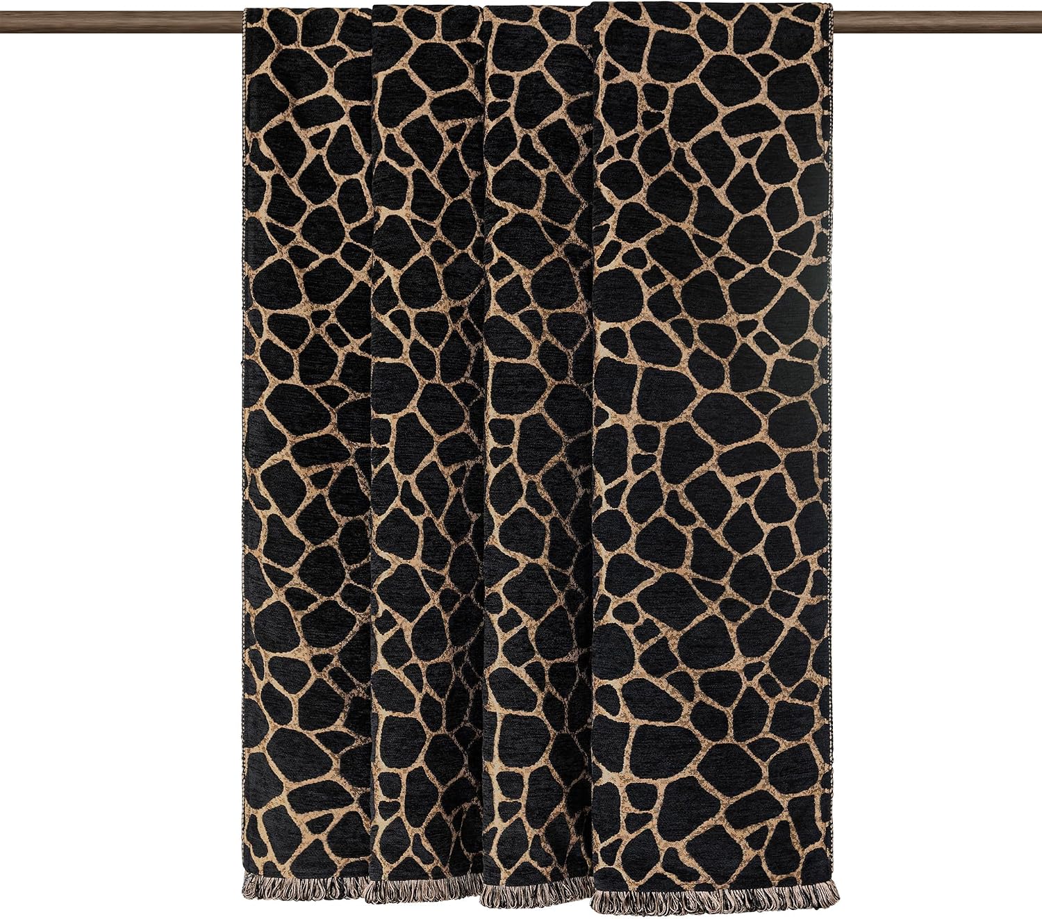 Jacquard Throw Blanket for Bed, 52”x72”, Black Gold Giraffe Print | Vintage Chenille Weighted Blanket with Fringe Trim, Animal Soft Velvet Lined Blankets for Couch, Sofa Chair