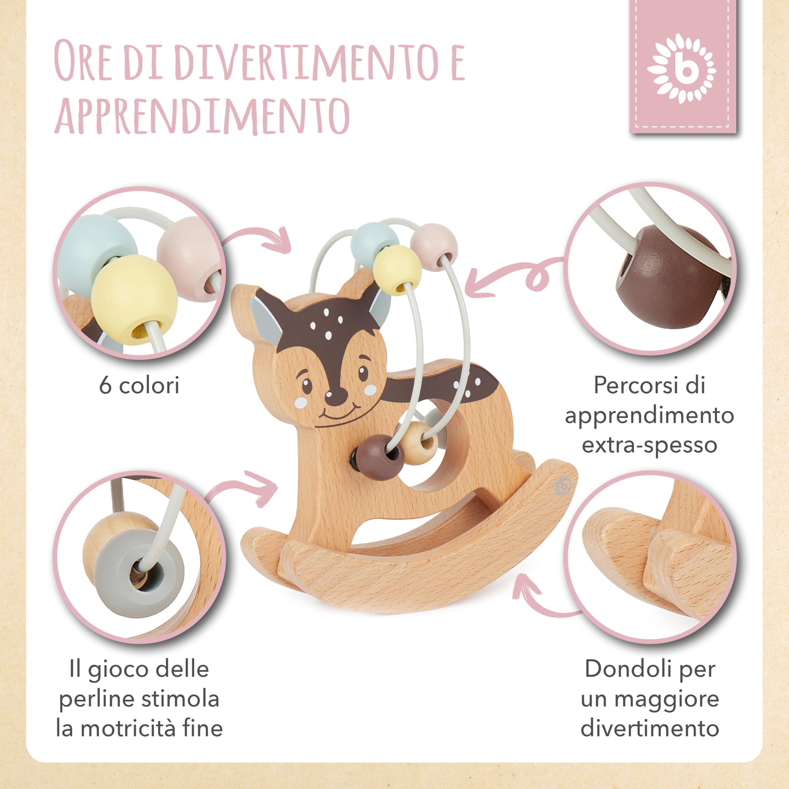 Bieco Fiocco per moto REH con bilanciere | Giocattolo motorio a partire da 1 anno | Simpatico labirinto gioco in design REH | Giocattolo per bambini in colori tenui | Giocattolo in legno per bambini |