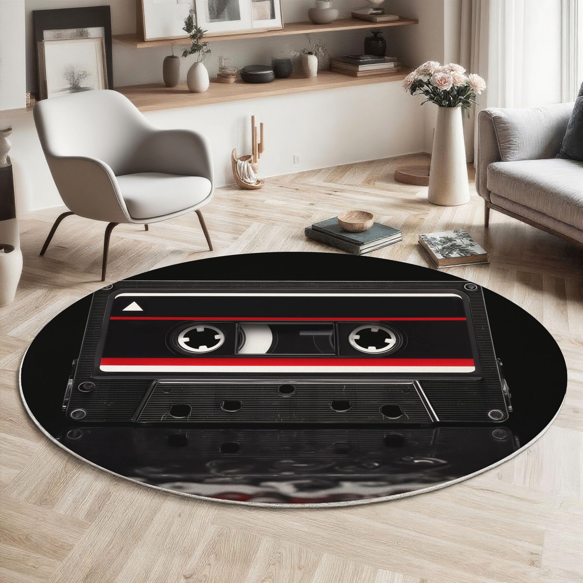Tapis rond de chambre rétro 100cm lavable pour entrée