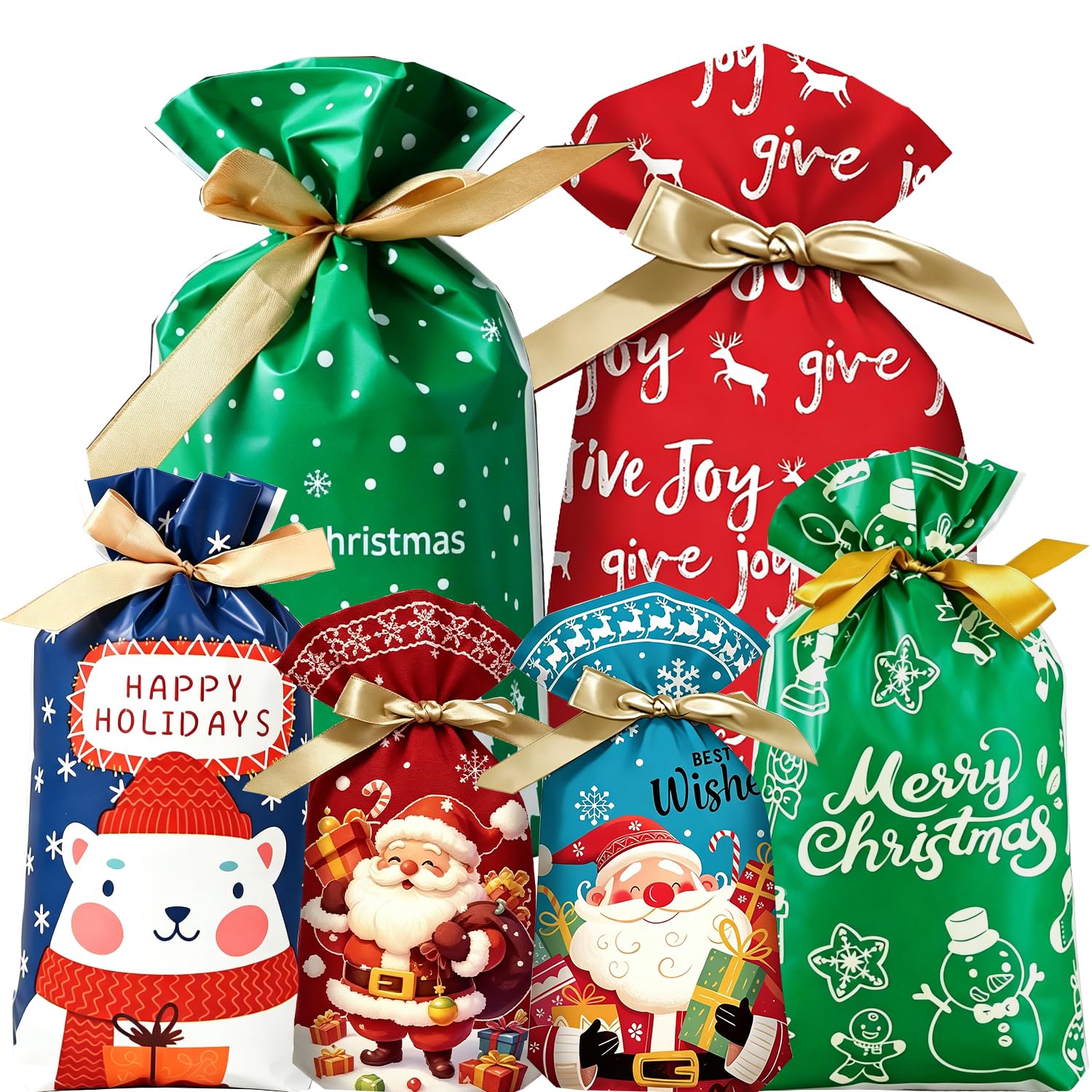 30pcs Christmas Drawstring Gift Bags,3Assorted Sizes Xmas Gift Bags
