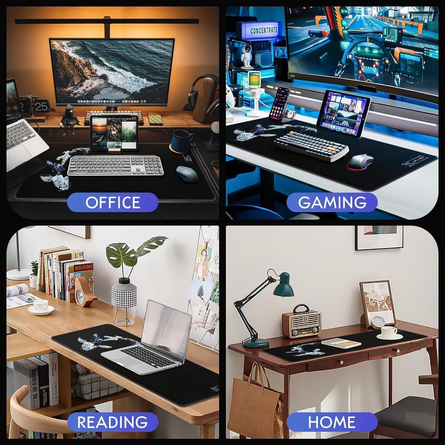 Tapis de Souris XXL 900x500x3mm Grand Tapis Souris Mont Fuji Japon Mouse Pad Gamer, Mouse Pad à Bords Cousus, Base en Caoutchouc antidérapante, pour Gamer, Personnel de Bureau Les Cadeaux A-321