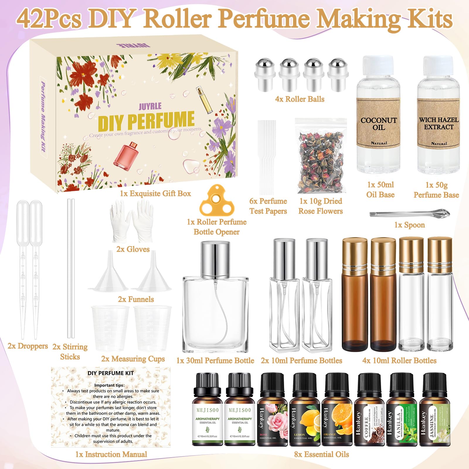 JUYRLE - Kit per la creazione di profumi, fai da te, da donna, crea il tuo profumo con olio essenziale, bottiglia, set di fragranze a rullo, regalo di compleanno per donne e ragazze