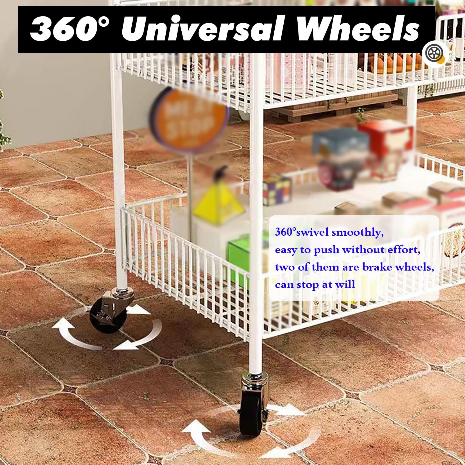 Espositore in filo metallico con 4 ruote e 10 Hoo, carrello versatile per fiere, mercatini delle pulci, eventi, bianco (100 cm)