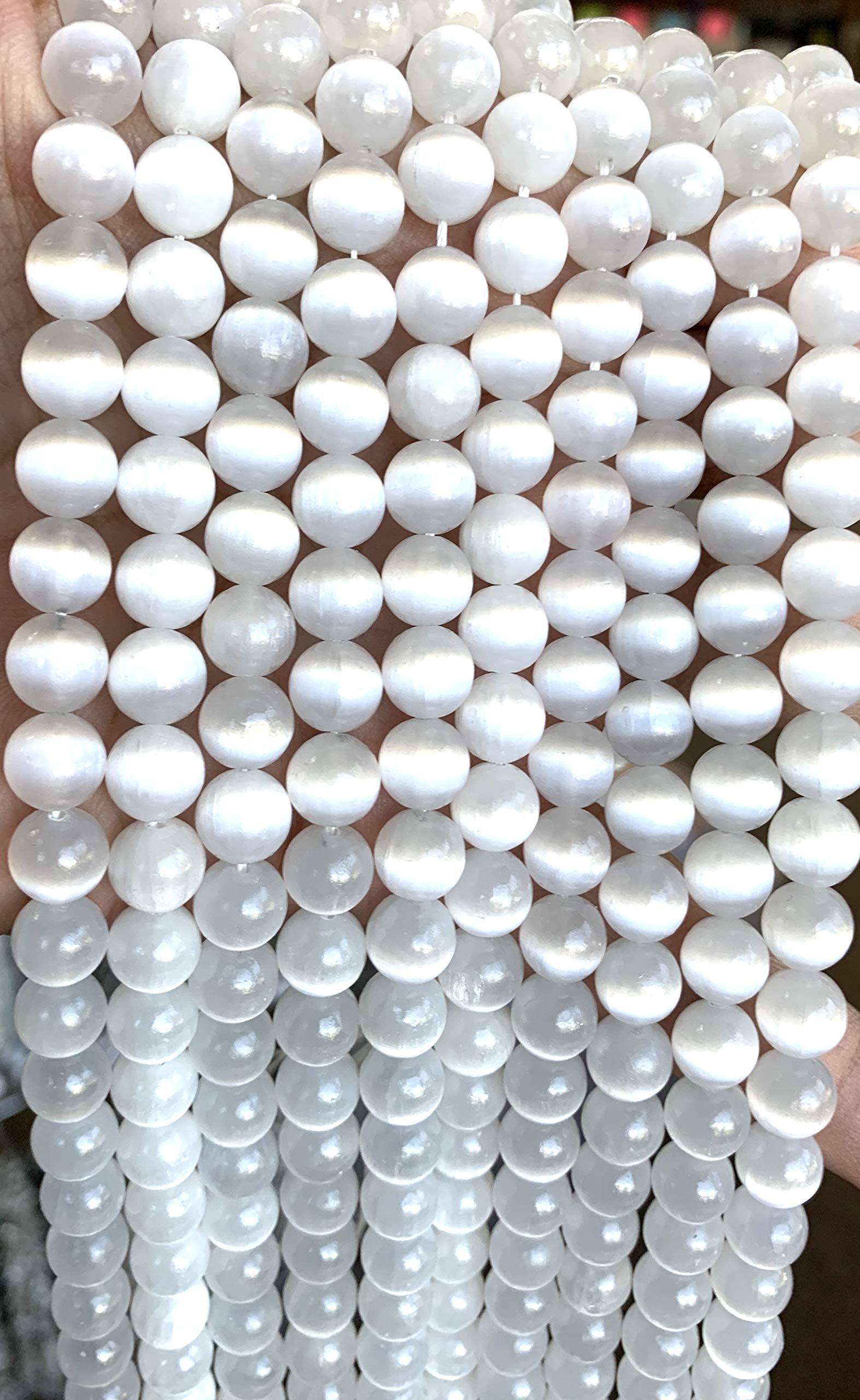 Beadalgo - AAA Quality Natural Moroccan Selenite Round Beads for Healing and Metaphysical Therapy 15 inch Strand. (6 MM)