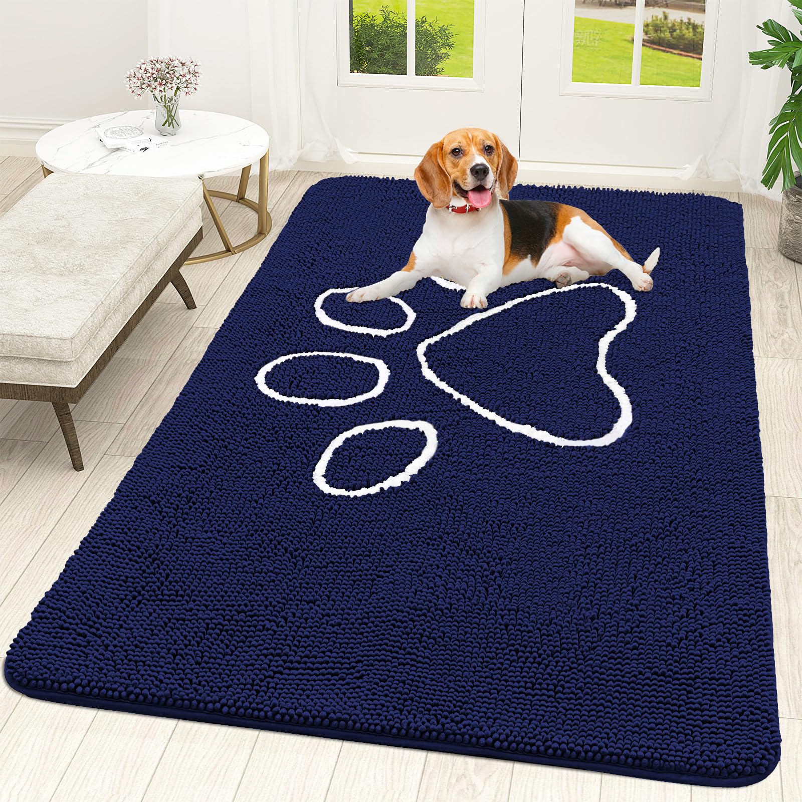 OLANLY Dog Door Mat for Muddy Paws 70x46, Paw Print Design Chenille Mud Mat