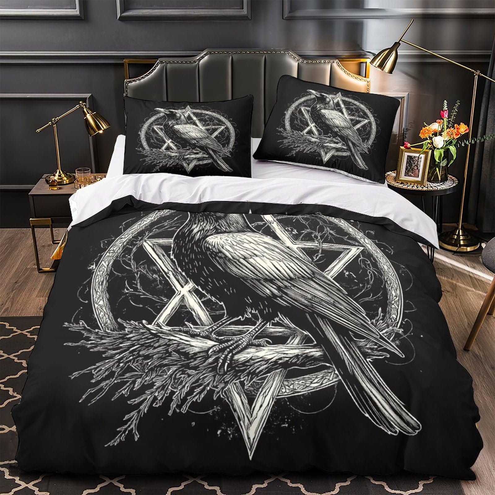 Housse de couette corbeau hypoallergénique lit double contre les allergies
