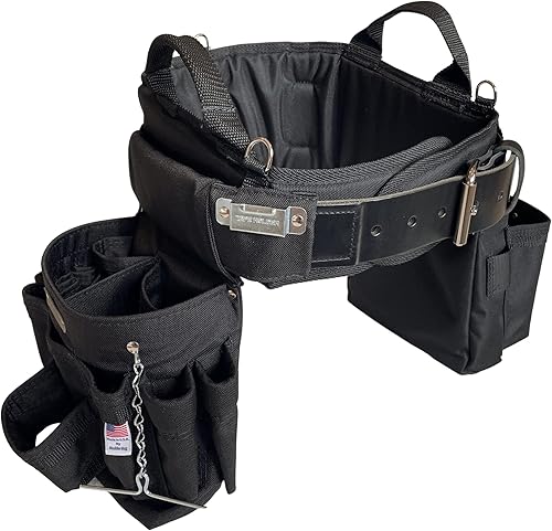 BOULDER BAG Ultimate Electrician's MAX Combo con cómodo cinturón de herramientas de soporte de espalda, hebilla de cinturón de cuero, cinturón de