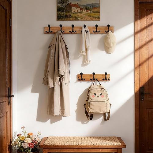 Miniatura 81 de SKOLOO Perchero de madera blanca de 17 pulgadas con 3 ganchos triples, ideal para entradas familiares, aulas y almacenamiento de suministros para