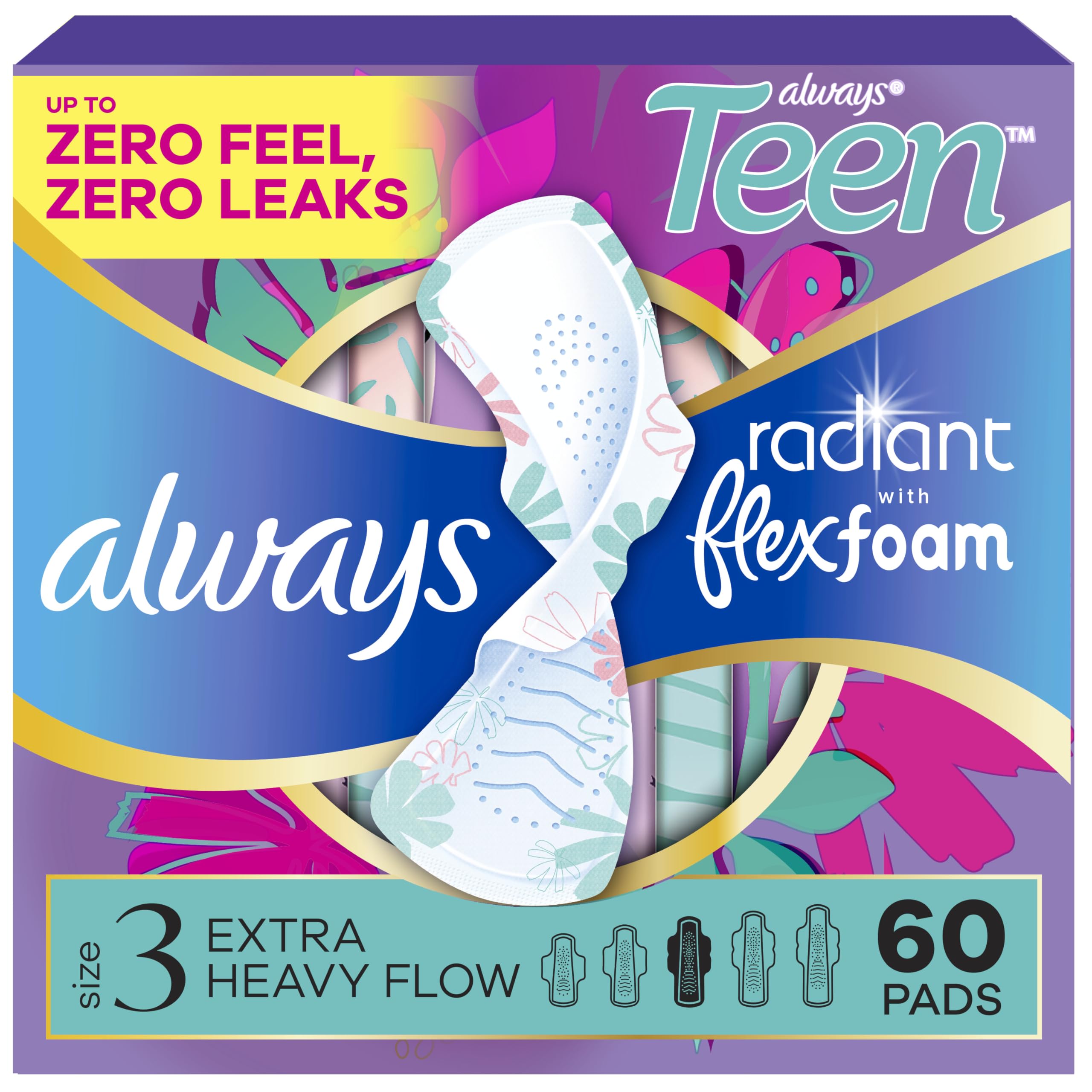 Always radiant teen pads extra heavy size 3 with wings unscented