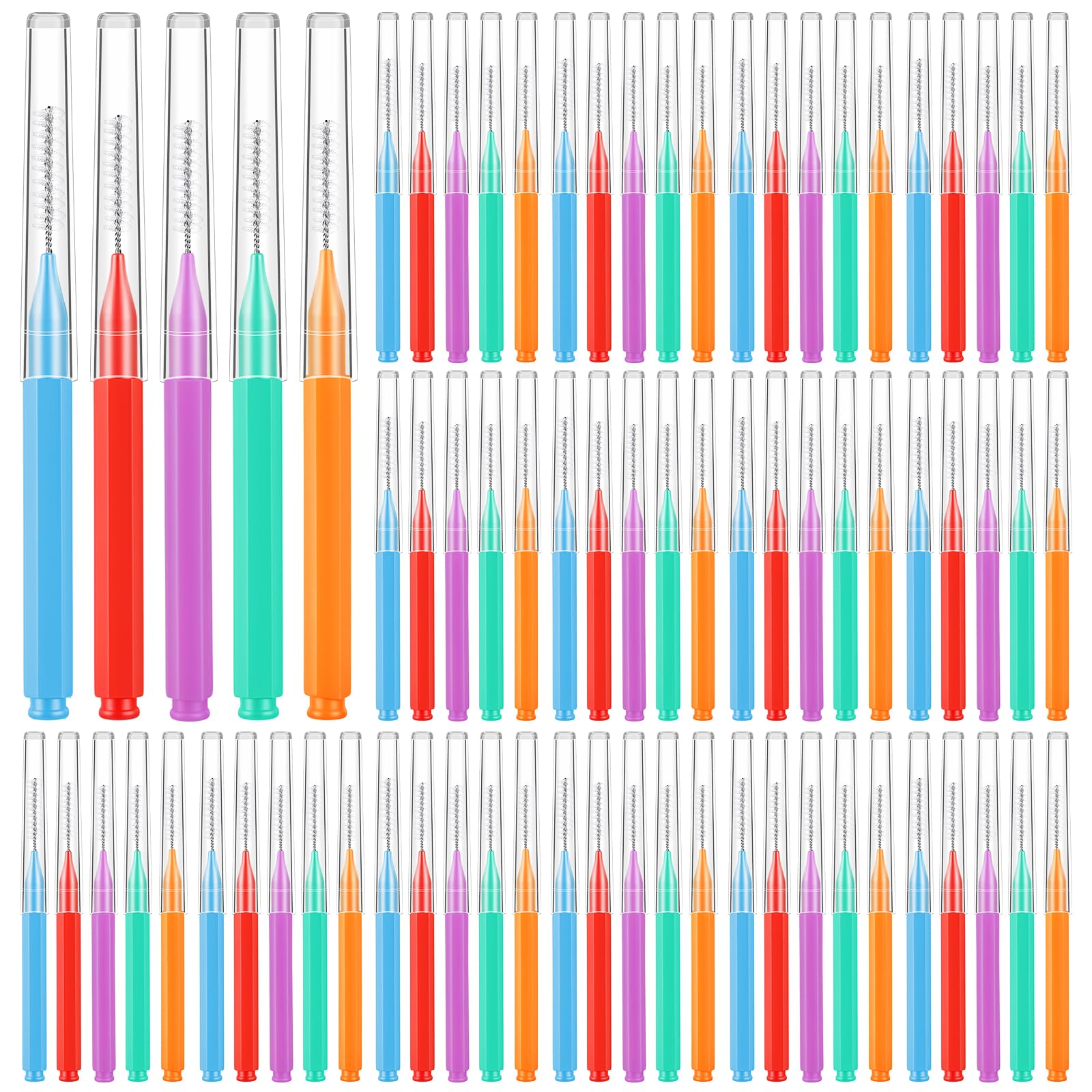 50 Pcs Interdental Brushes, 5 Sizes Braces Flossers for Cleaner Brace Brush Soft Dental Brushes Toothpicks Dental Floss Picks Dental for Braces Oral Cleaning(5 Colors)