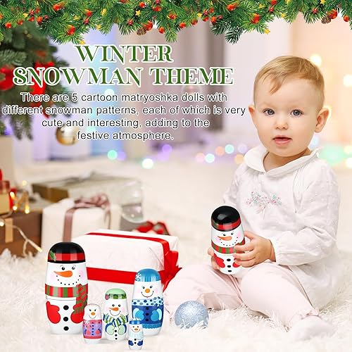 Miniatura 5 de Muñecas rusas de anidación para niños, muñecas Matryoshka de madera, lindas muñecas anidables, hechas a mano, juego de muñecas apilables para