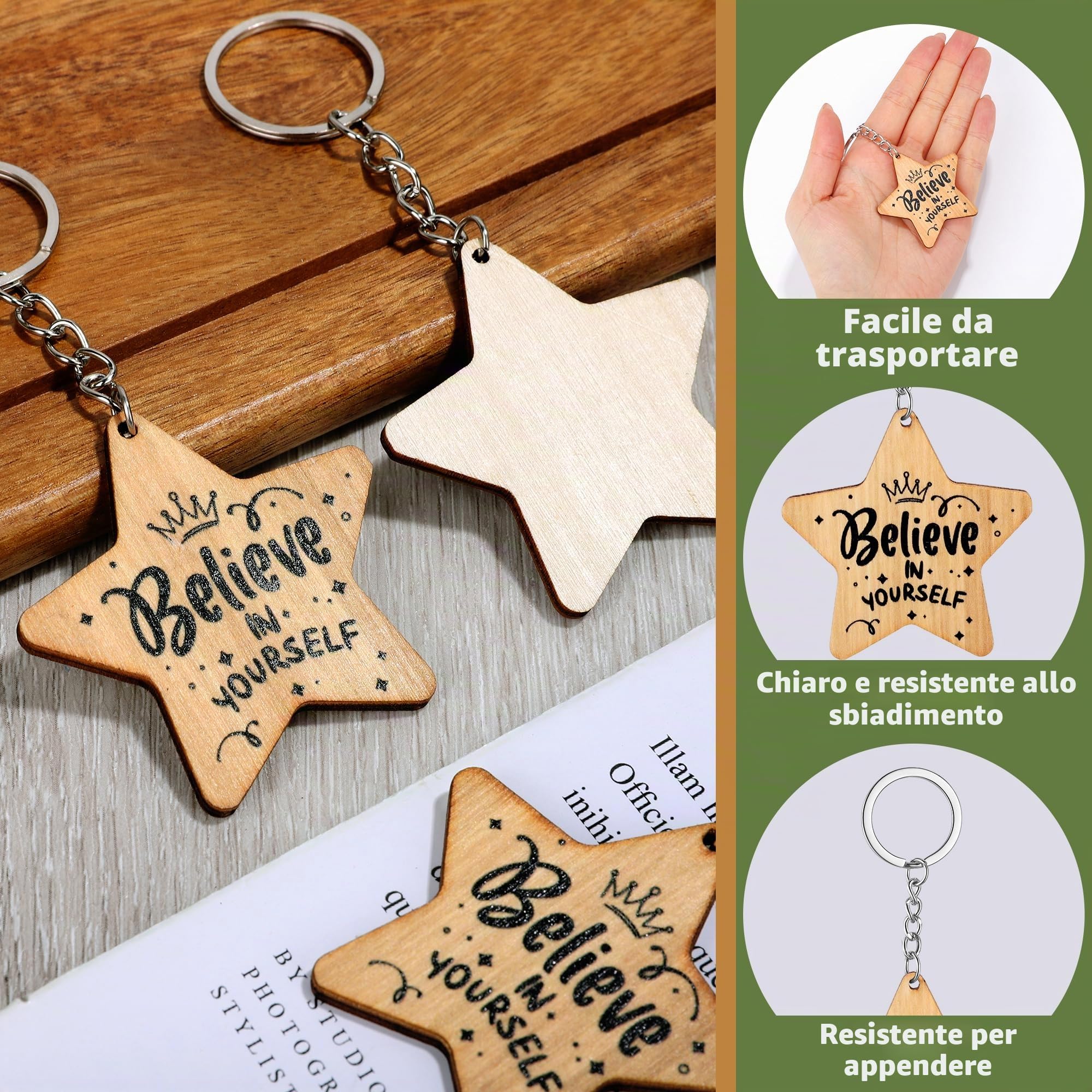 36 Pezzi Regali di Fine Anno per Studenti, Portachiavi a Stella per Lasciare la Scuola, Regali in Legno, Segno di Favore, Regalo dall'Insegnante allo Studente, Regalo Ispirazionale per Laurea