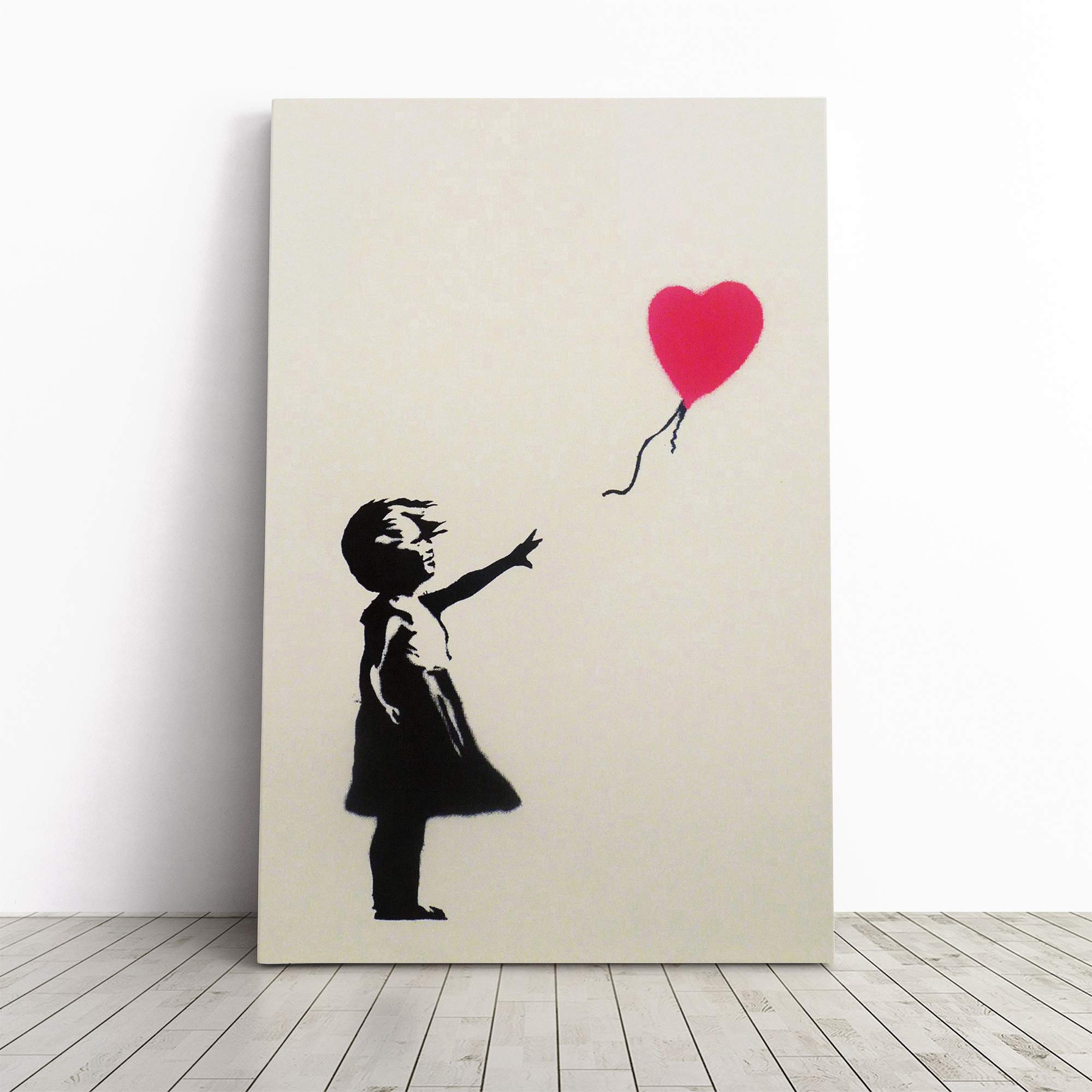 Banksy Girl with Balloon Wall Graffiti Art Canvas Print | Gallery Wrapped 30mm Frame Wall Decor | 20x14 inches | Ready to Hang | Pop Art People Picture | Living Room Bedroom Lounge Office