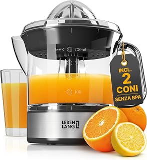 LEBENLANG Spremiagrumi elettrico - 2 Coni & senza BPA & 700ml