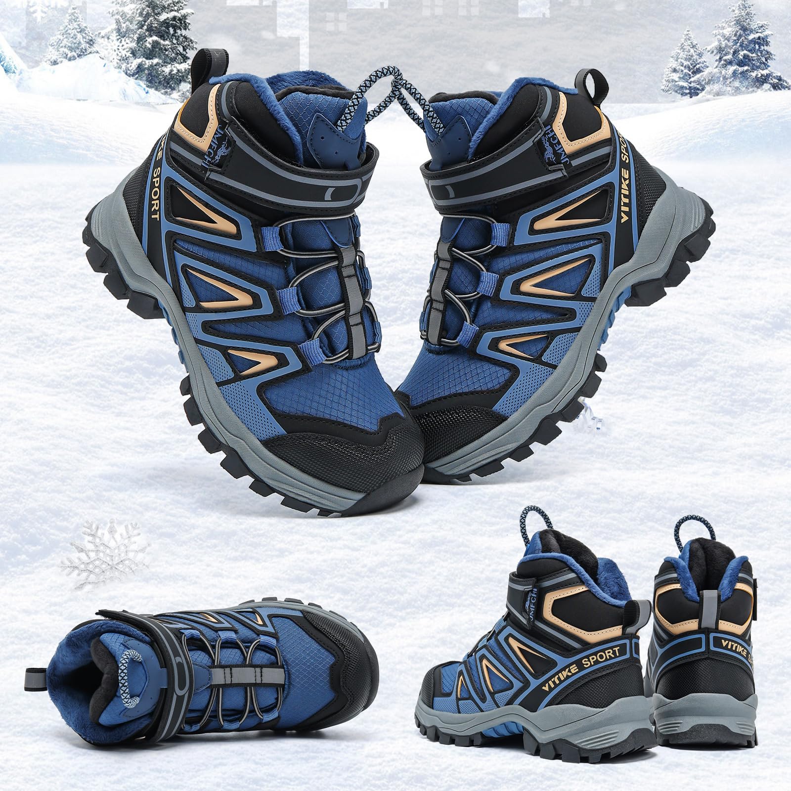JMFCHI FASHION Chaussures d'hiver pour garçon - Bottes de neige - Doublure chaude - Chaussures de randonnée et de trekking