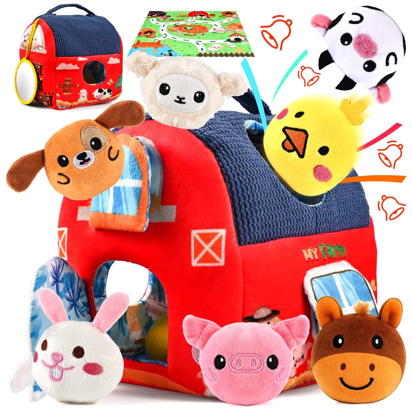 Faburo Baby Spielzeug ab 6-8 Monate, Montessori Spielzeug Baby, Sensorik Bauernhof Babyspielzeug ab 1 2 Jahre mit 8 Tiere & Scheune Rassel, Babyspielzeug Geschenk für Weihnachten Geburtstag Ostern