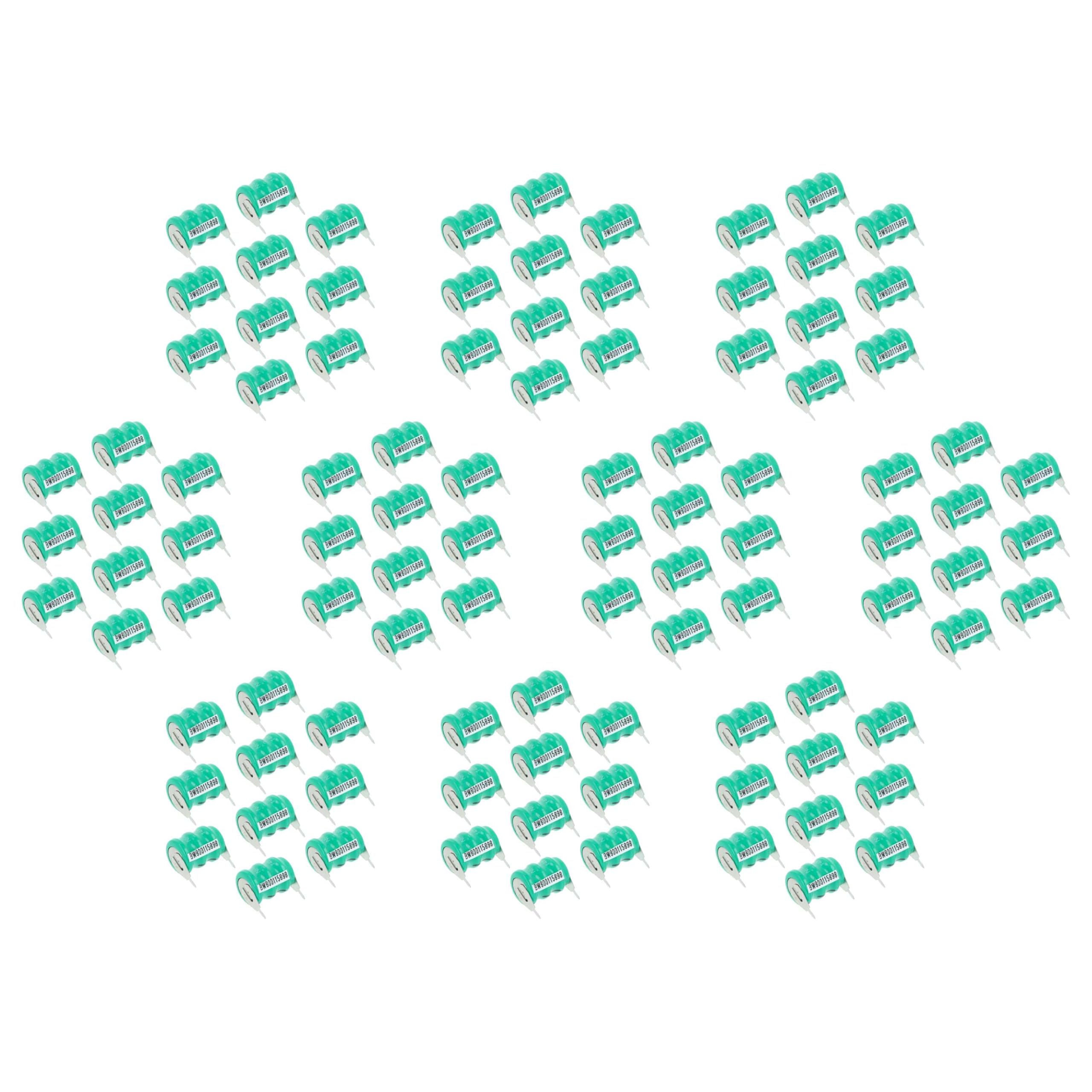 vhbw 100x NiMH Batería de botón de Repuesto Tipo V40H 2 Pines 40 mAh 3,6 V Compatible para lámparas solares, etc.
