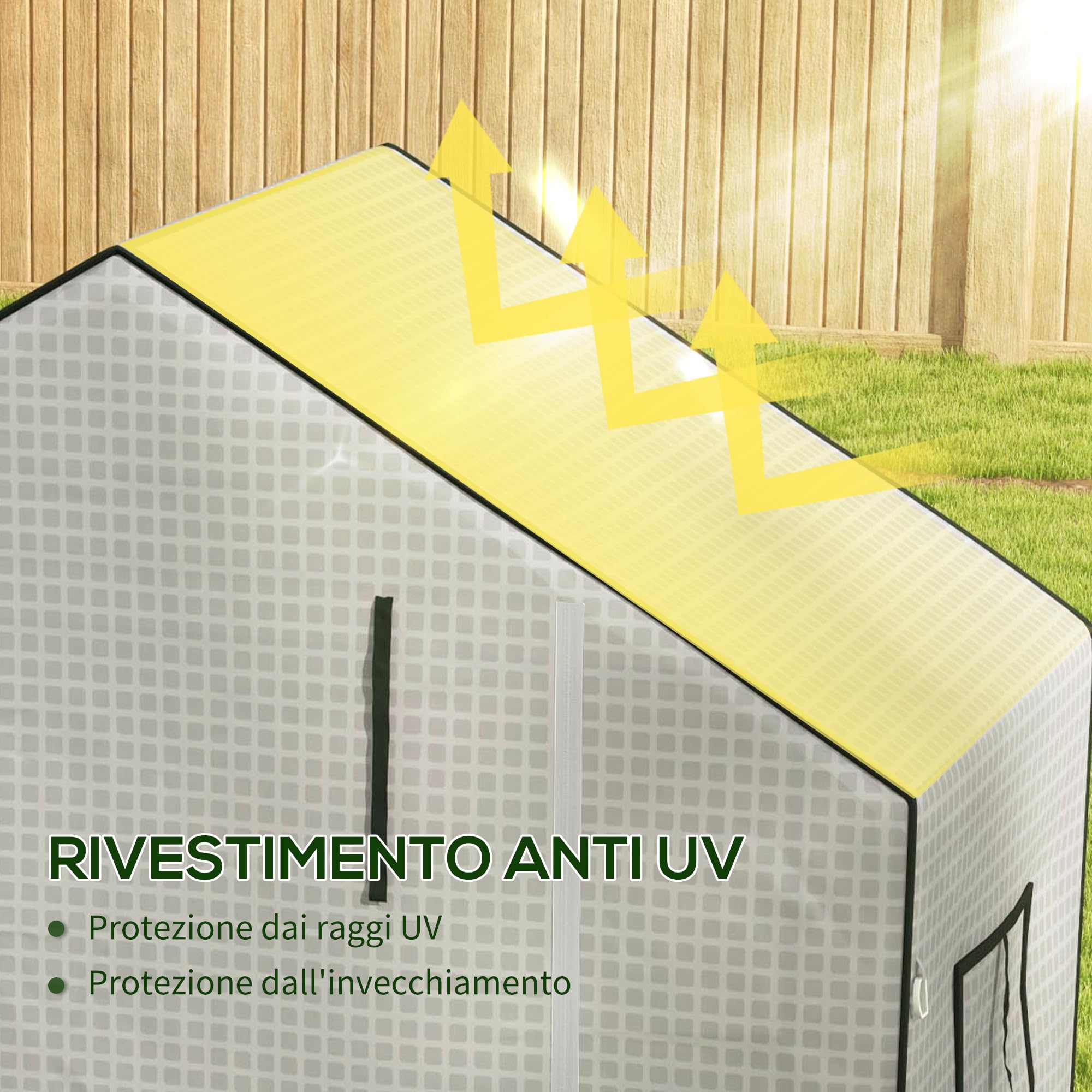 Outsunny Copertura per Serra in PE 1.4x0.73 m, Telo di Ricambio per Serra con Finestre, Porta Avvolgibile a Cerniera e Bordi Interrati, Protezione UV, per Agricoltura, Piante, Orti e Giardino, Bianco