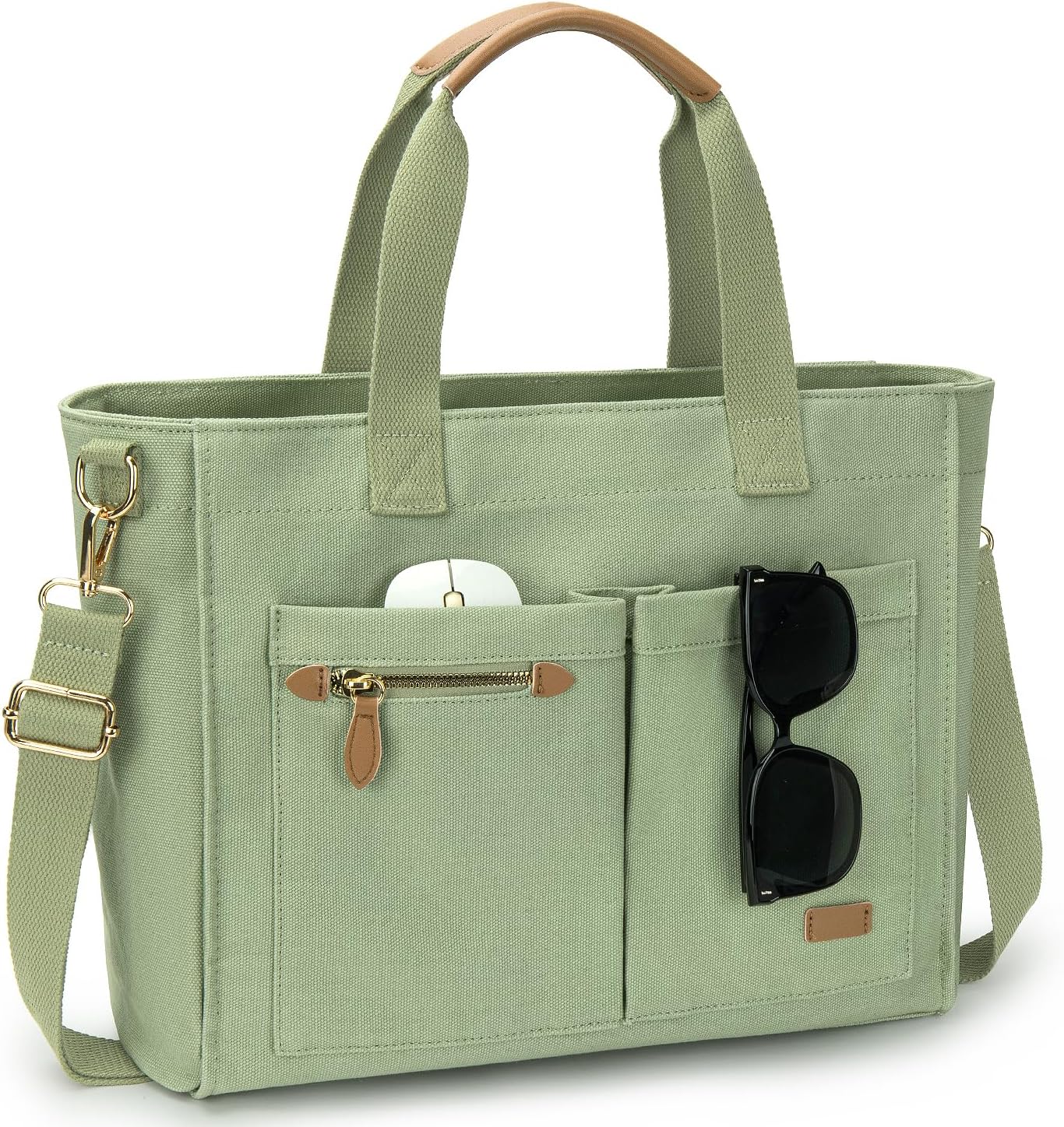 Tuwubi Canvas Tote Bag for Women, Large Tote Bag with Zipper & Compartments for Travel Work College Teacher Nurse