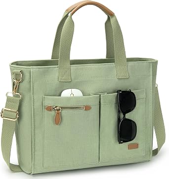 Tuwubi Canvas Tote Bag for Women, Large Tote Bag with Zipper & Compartments for Travel Work College Teacher Nurse