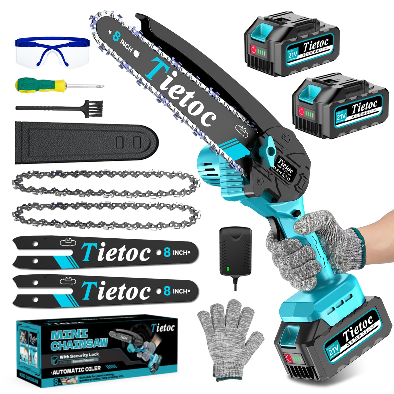 Amazon.com : Tietoc Mini Chainsaw 8 inch Cordless with 2x 4000mAh