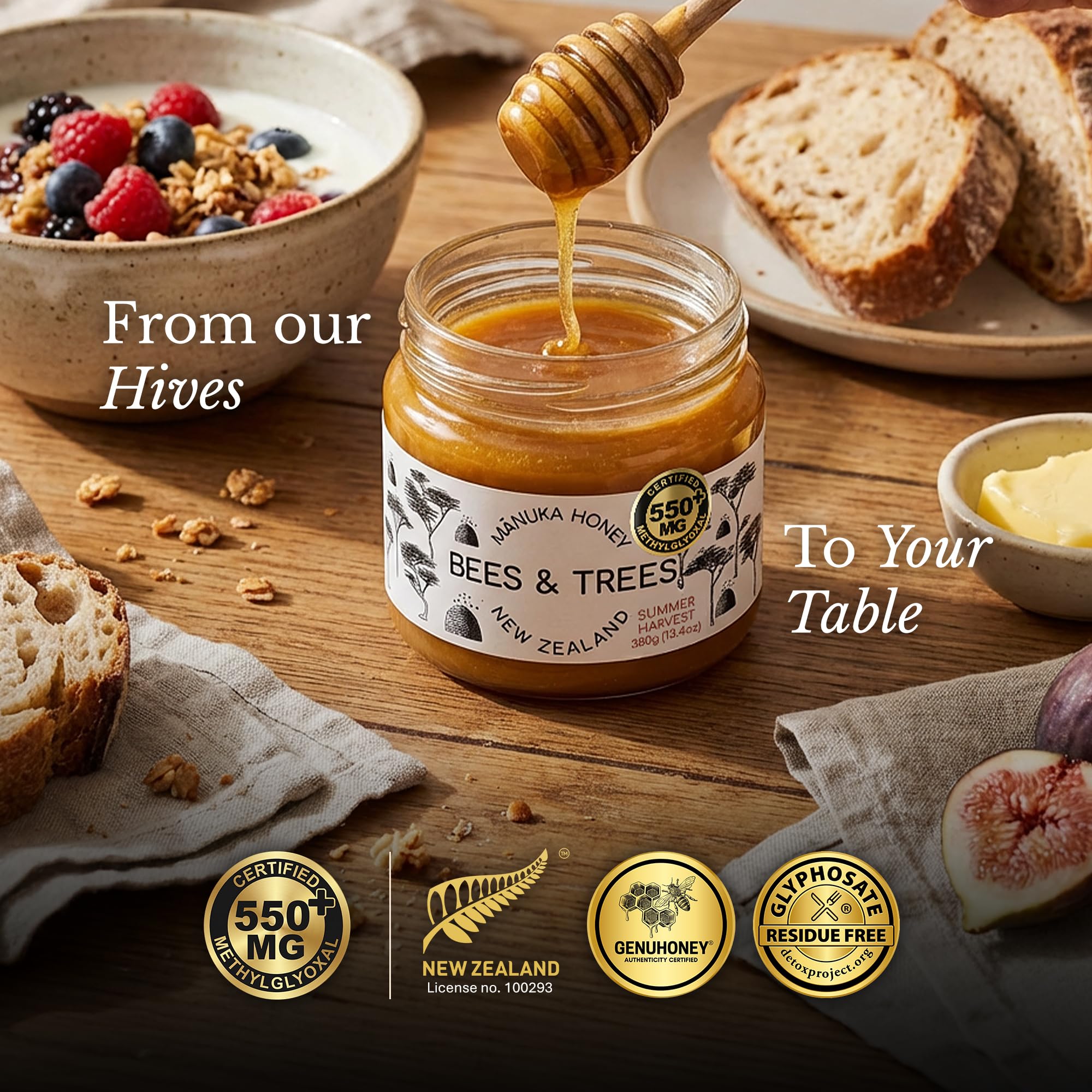 Mānuka Honey UME10+ 250g 3個セット Bees & Trees 550+ MG 100% Raw New Zealand Manuka Honey, 380gm