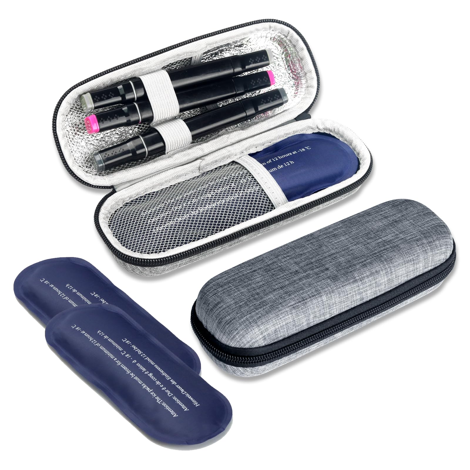 Insulin Cooler Travel Case with 2 Ice Packs, Portable Medication Diabetic Cooler Organizer Bag for Daily Life and Trip Use, Grey (Grey, Hard Case)
