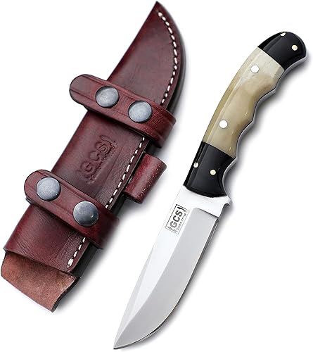 Miniatura 4 de GCS - Cuchillo de caza táctico de acero hecho a mano D2 con funda de cuero y mango de espiga completa diseñado para caza y campamento y EDC GCS 757