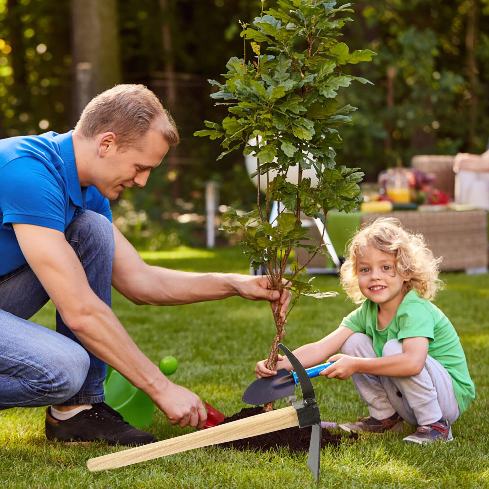 SUPVOX Rastrillo De Cultivador Y Azada Forjada 2 Piezas De Azada Pequeña para Arrancar Mini Azada con Mango De Madera Herramienta De Excavación De Jardín para Jardinería Prospección