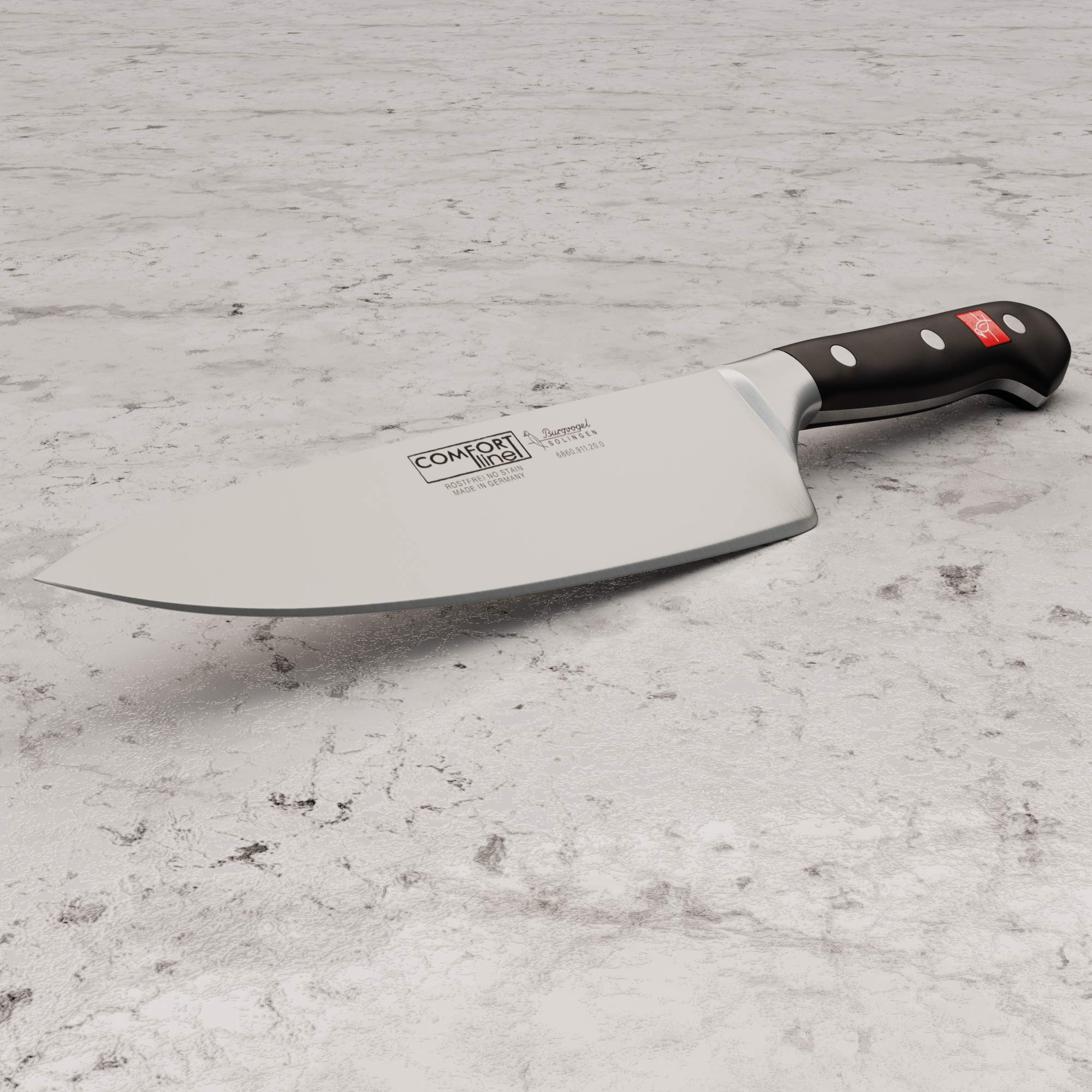 Burgvogel Solingen, Comfort Line, Cuchillo de cocinero, afilado, forjado, 20 cm, inoxidable, apto para lavavajillas, cuchillo de cocina de alta calidad, remachado, negro