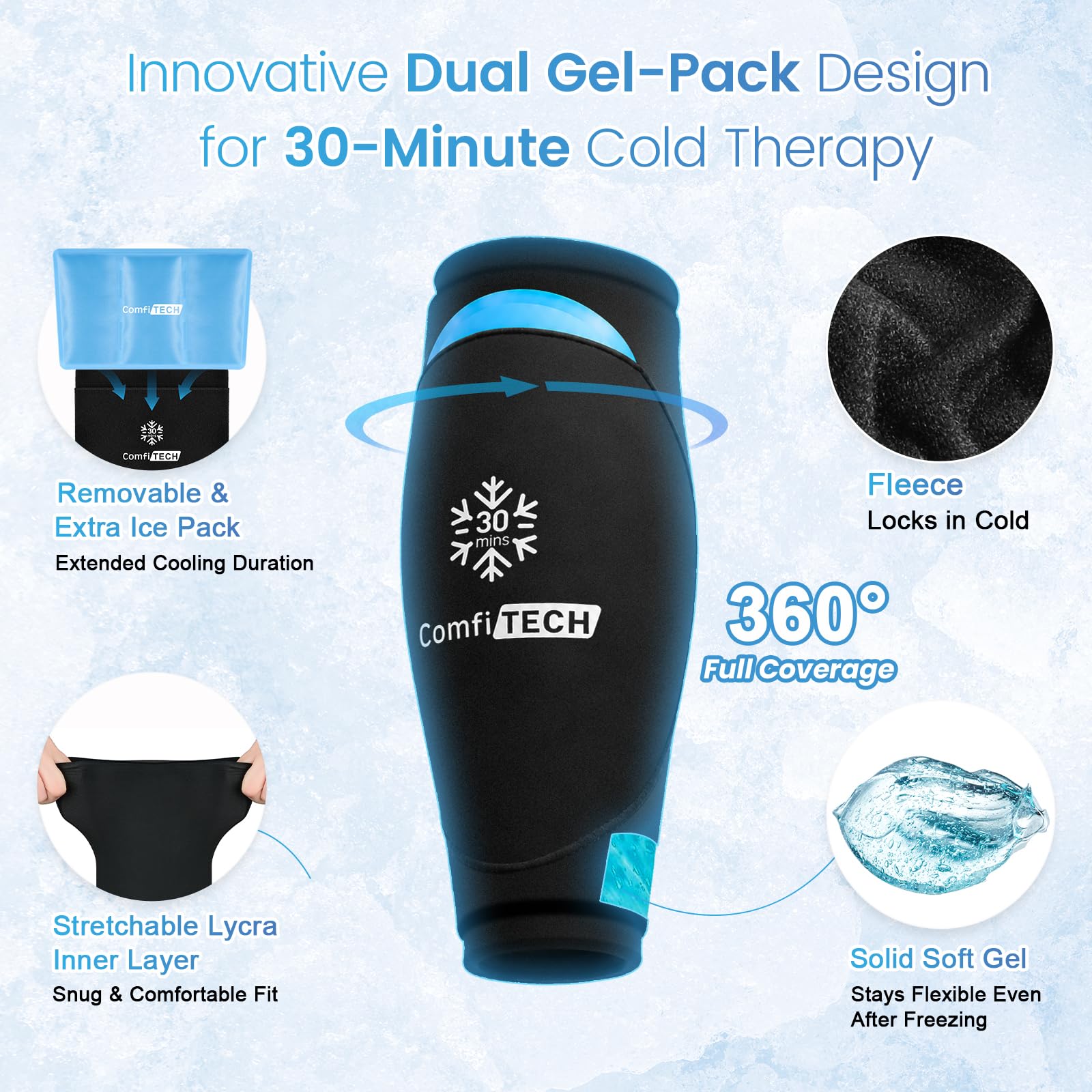 ComfiTECH Compresse Glace Double Gel Tibia, 30 Min Froid, L, 2 pcs