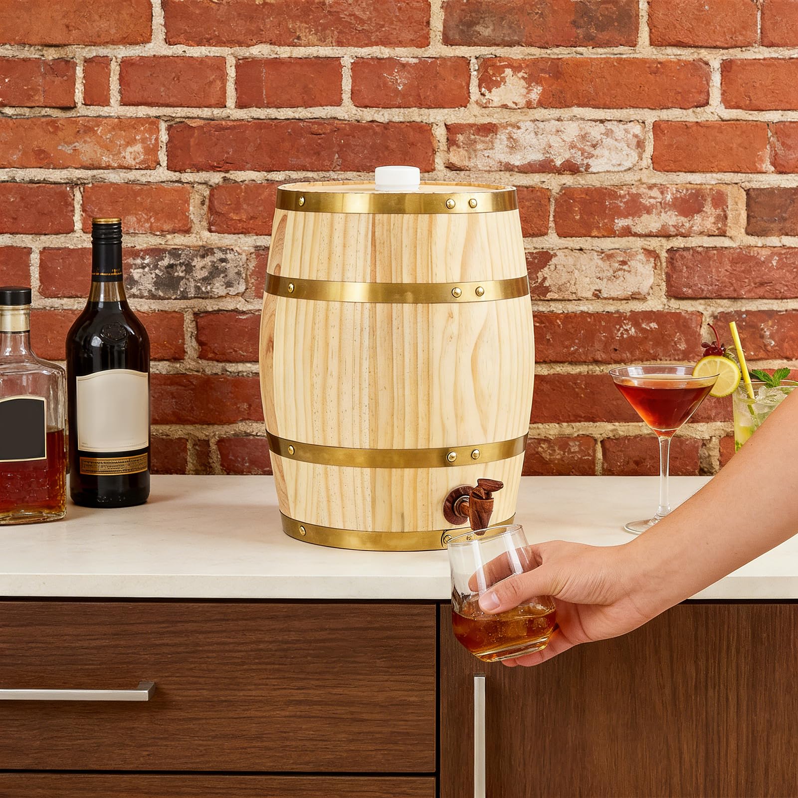 Botte in legno da 10 litri con rubinetto, botte di pino per vino, whisky, liquore - barile per maturità, 26 x 33 cm