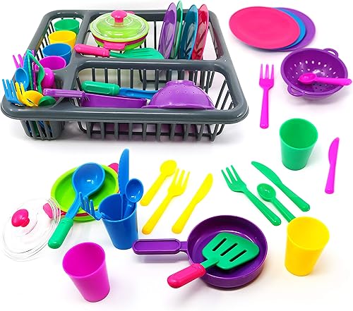 Big Mo's Toys Juego de platos de juego de simulación – Juego de cocina Little Chef, platos de cocina para servir para niños, tazas de juego,