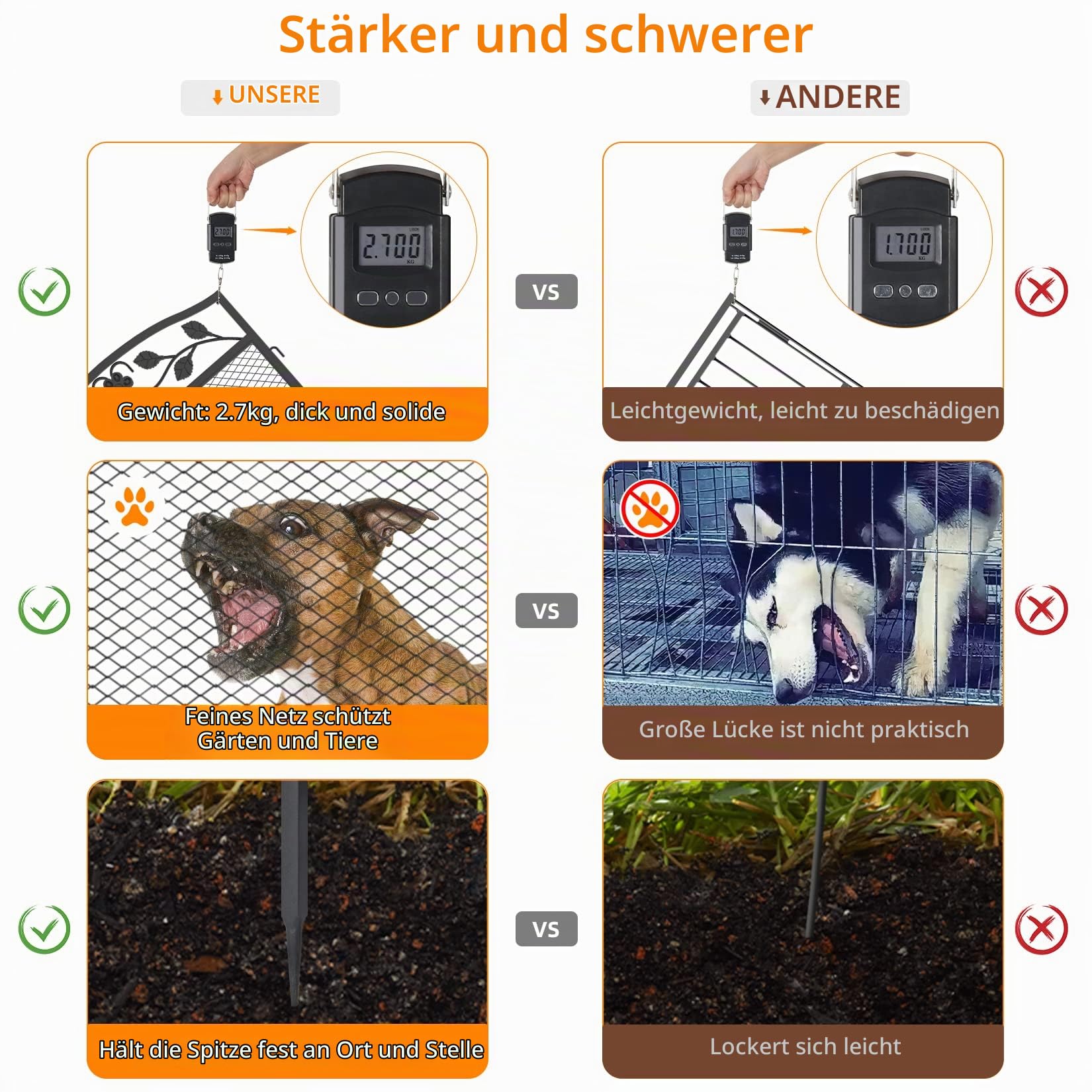 unho XXL Beetzaun aus Metall, Gartenzaun Beetumrandung 110cm hoch, schöner Dekozaun, mit Erdspießen, 5-teiliges Set, schwarz