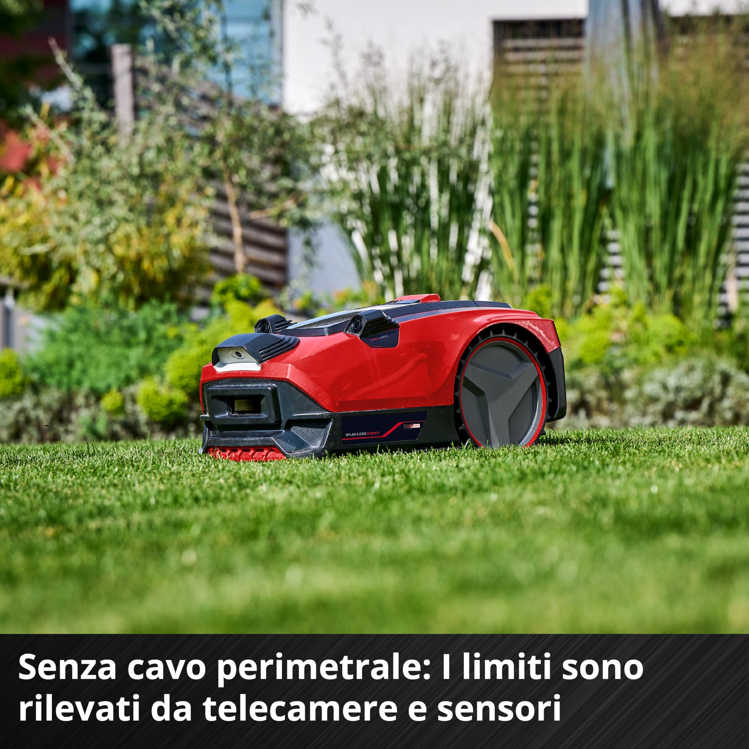 Einhell tosaerba FREELEXO CAM 500 Power X-Change (18 V, la telecamera sostituisce il cavo perimetrale, per 500 m², brushless, fino al 25% di pendenza, larghezza di taglio 18 cm, incl. batteria 3,0 Ah)