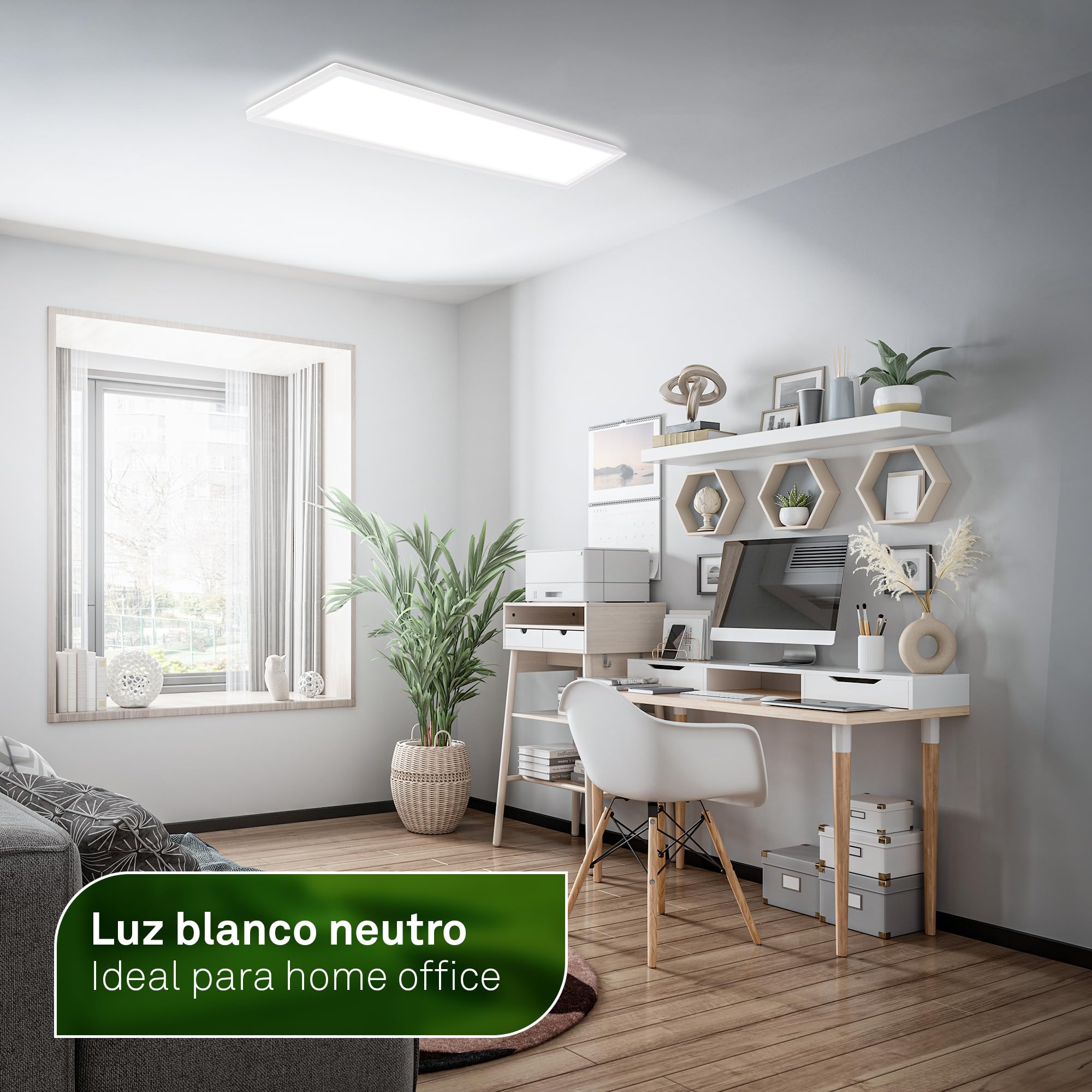 BRILONER - Lámpara techo LED 98 cm, CEE A fuente de luz, 22,5 W 4800 lm, diseño extraplano, luz indirecta, panel luminoso moderno, iluminación salón, cocina, dormitorio, pasillo, 98x20x3 cm, blanco
