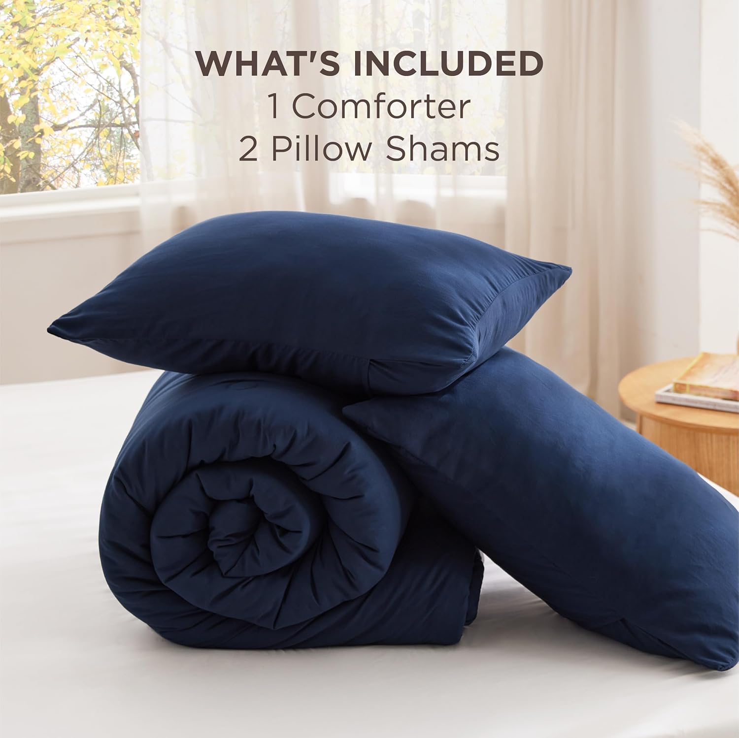 Bedsure Queen Comforter Set Navy, Soft Prewashed Queen Size Bedding, Quilted Comforter with Circle Design, Down Alternative Comforter for All Seasons, 3 Pieces Bed Set with 2 Pillow Shams