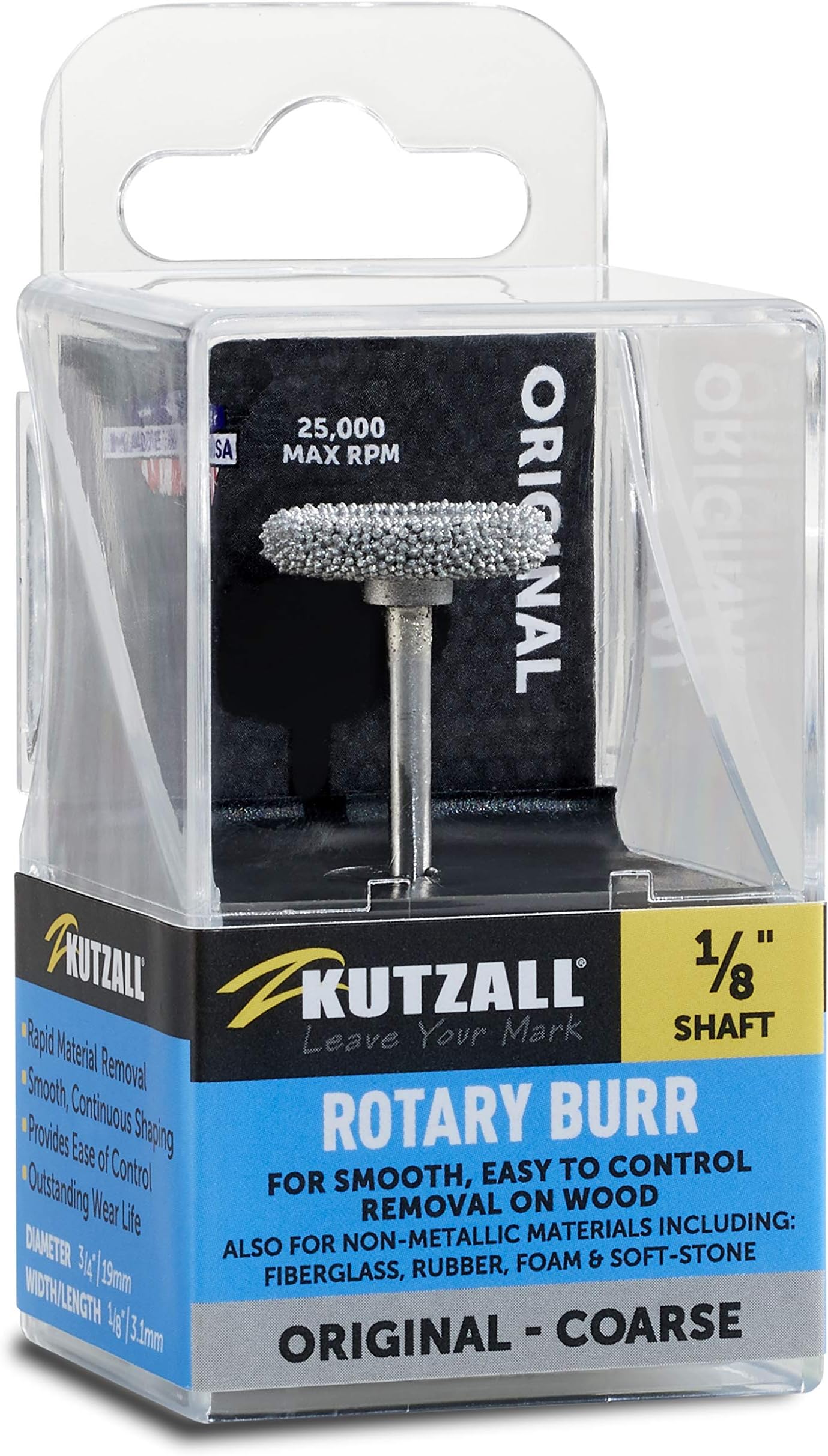 Original Rotor Saw Burr, 1⁄8" Shaft, Coarse - Wood Carving Bit for Dremel, Foredom, DeWalt, Milwaukee. Abrasive Tungsten Carbide, 3⁄4" (19mm) Dia. X 1⁄8" (3.1mm) Length, RS-34-E