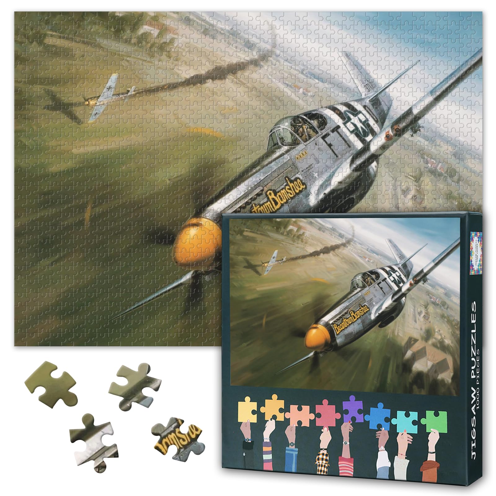 1000 Piece Jigsaw Puzzle for Adults FW 190 Aircraft WWII German Fighter Plane Military Aviation Art Wall Decor 27.5 x 19.7 Inches