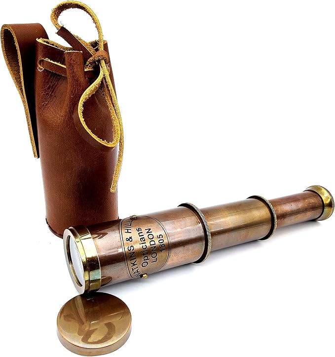 Telescopio Espía de Latón Náutico con Estuche de Cuero miniatura 5