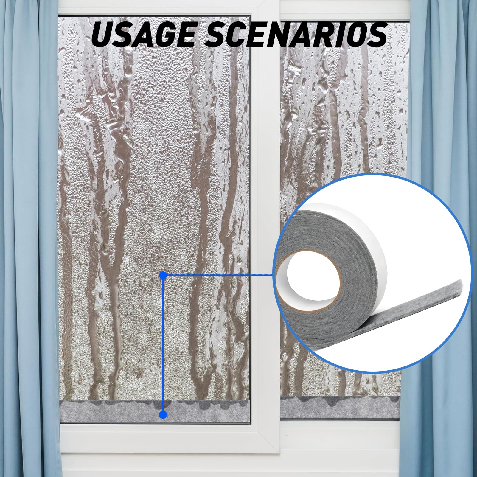 Cinta de fieltro adhesivo 400 cm x 3 cm, rollo de filz absorbente para humedad y condensación, para ventanas, puertas y fieltro adhesivo muebles, fácil de colocar