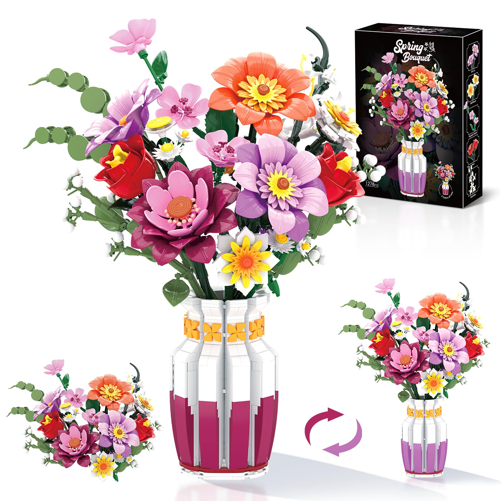 Amazon.com: Flower Bouquet Building Set with Dual-Color Vase -16
