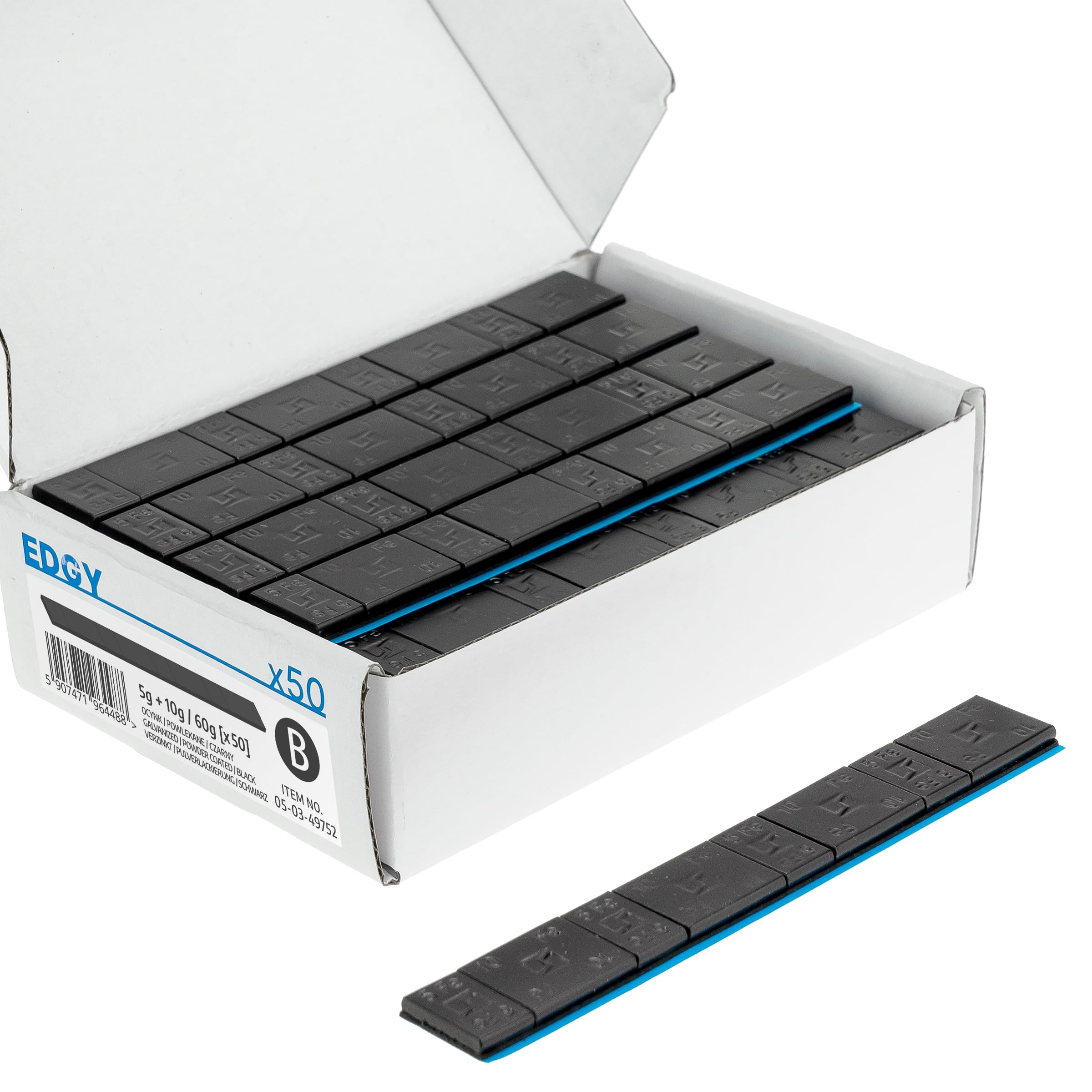 Stix Klebegewichte Edgy Slim Auswuchtgewichte 100 x 60g Streifen 800 Gewichte 5g+10g schwarz verzinkt 3,5mm mit starkem Klebeband für Alufelgen