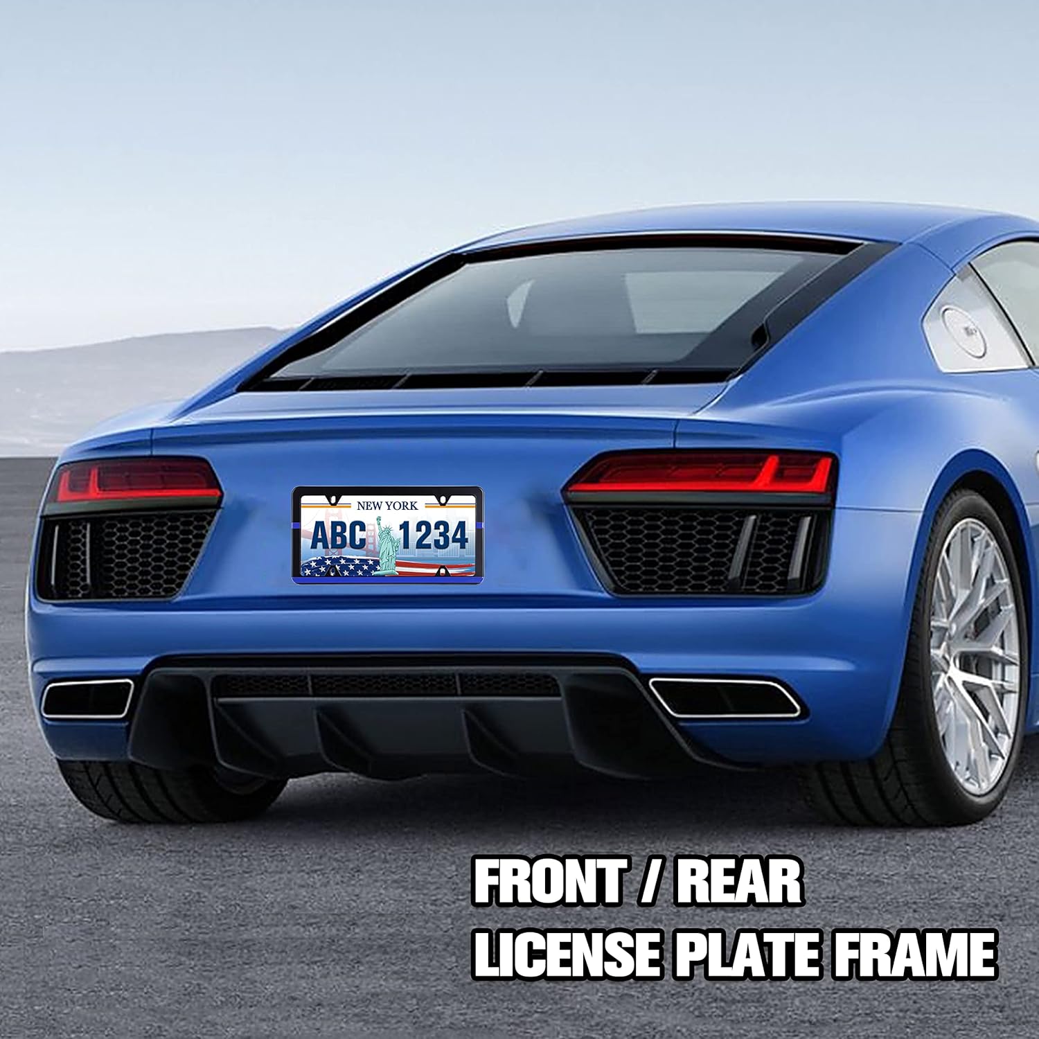 2pcs Thin Blue Line License Plate Frame Patriotic Police Stainless Steel Auto Parts Decoration with Screws Fits U.S. Canadian Standard License Plate 2 Pack 4 Hole for Men Women