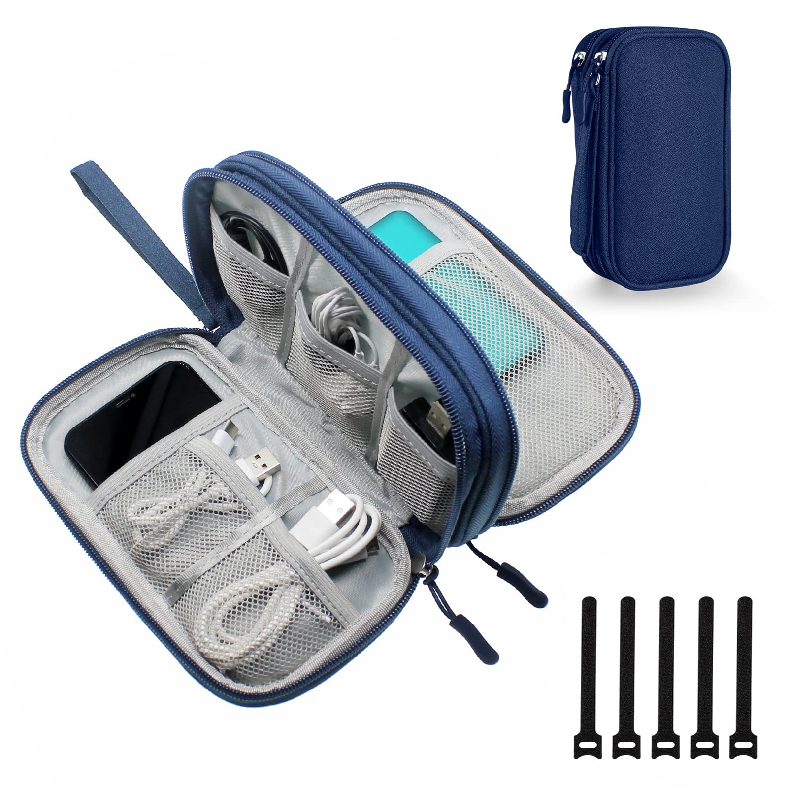 DDgro Electronics Travel Organizer, Accessories Pouch Bag for Keeping Power Cord/Charger/Cables/Wireless Mouse/Kid’s Pens Organized (Navy Blue)